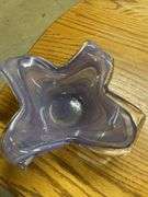 Assorted Glassware: Purple Art Glass Bowl, Covered Dish, and Brown Glass Baking Pan