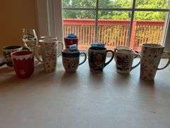 Group of Holiday Themed Mugs and Glass