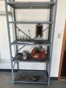 Metal Shelving Unit with Assorted Items