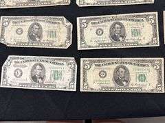 Lot of Ten US Five Dollar Bills