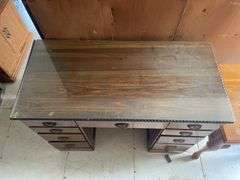 Wood Desk with Glass Top and Multiple Drawers