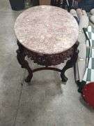 CARVED MARBLE TOP TABLE - 32X24X29