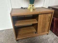 Side Table with Lamp & Set of Three Suitcases