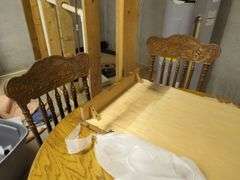 Extendable Round Wood Dining Table with Six Chairs