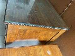 Wood Desk with Glass Top and Multiple Drawers