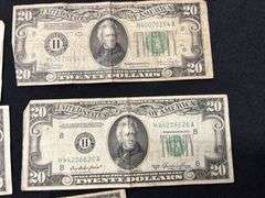 Lot of Five $20 United States Federal Reserve Notes