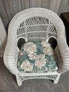 White Wicker Accent Chair with Floral Cushion