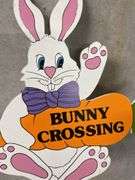 Bunny Crossing Yard Sign and Bunny Figurine