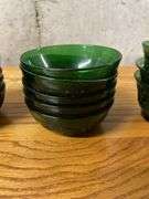 Set of 19 Green Depression Glass Bowls with Floral Design