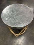 Hammered Metal Top Accent Table with Rope Detail