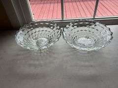 Set of Two Pressed Glass Diamond Pattern Bowls