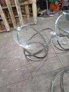 RETRO STYLE GLASS TOP COFFEE TABLE AND 2 MATCHING END TABLES