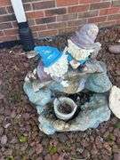 Garden Gnome Waterfall Fountain with Inscription Rock