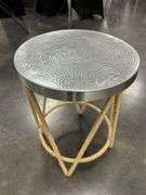 Hammered Metal Top Accent Table with Rope Detail