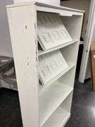 White Painted Wood Bookshelf with Decorative Panels