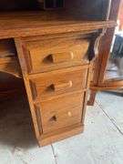 Oak Roll Top Desk with Multiple Drawers