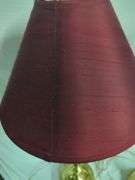 Pair of Brass Tone Lamps with Red Shades