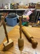 Wooden Kitchen Utensils: Meat Tenderizer, Masher, and Rolling Pin
