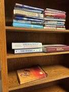 Wooden Bookcase with Books and Crochet