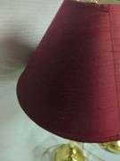 Pair of Brass Tone Lamps with Red Shades