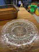 Assorted Glassware: Purple Art Glass Bowl, Covered Dish, and Brown Glass Baking Pan