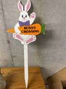 Bunny Crossing Yard Sign and Bunny Figurine