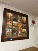 Assorted Decorative Items: Framed Artwork, Wall Sconces, and Horseshoe Decor