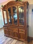 Ornate Oak Wood China Cabinet with Glass Display