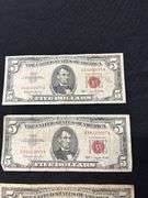 Group of Nine $5 United States Notes