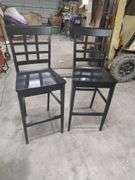 SET OF 2 BLACK BAR STOOLS WOOD - 30 INCHES FLOOR TO SEAT