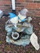 Garden Gnome Waterfall Fountain with Inscription Rock