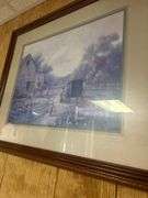 Framed Amish Country Print with Metal Carriage Wall Decor