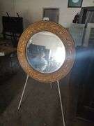 GOLD FRAME BEVELED EDGE WALL HANGING MIRROR 32 INCHES ROUND