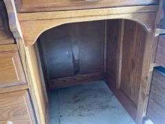 Oak Roll Top Desk with Multiple Drawers
