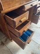 Oak Roll Top Desk with Multiple Drawers