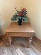 Solid Wood End Table with floral arrangement