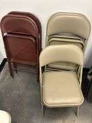 Set of Metal Folding Chairs - (3) Brown & (3) Tan