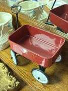 Assorted Decorative Collectibles: Framed Art, Mini Red Wagon, Floral Plaque, and More