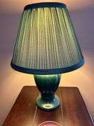 Dark Wood End Table with Candleberry Candle and Lamp