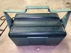 Stanley Cooler, Wood Box, and Metal Rack Lot