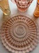 Pink Glass Diamond Cut Pitcher Set with Plate and Glasses