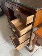 Wood Desk with Glass Top and Multiple Drawers