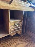 Oak Roll Top Desk with Multiple Drawers