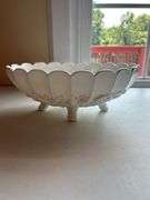 White Milk Glass Footed Bowl with Grape and Fruit Design
