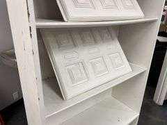 White Painted Wood Bookshelf with Decorative Panels