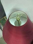 Pair of Brass Tone Lamps with Red Shades