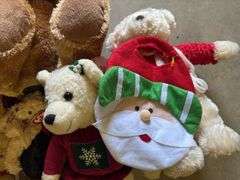 Assorted Plush Holiday Toys: Bears, Moose, and Santa