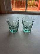 Set of Two Green Tinted Drinking Glasses