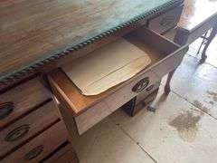 Wood Desk with Glass Top and Multiple Drawers
