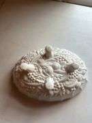White Milk Glass Footed Bowl with Grape and Fruit Design